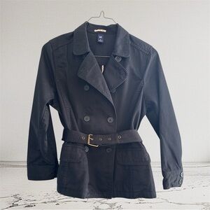 GAP Black Double-Breasted Trench Coat